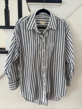 Maeve Navy and White Vertical Stripe Button-Down Shirt